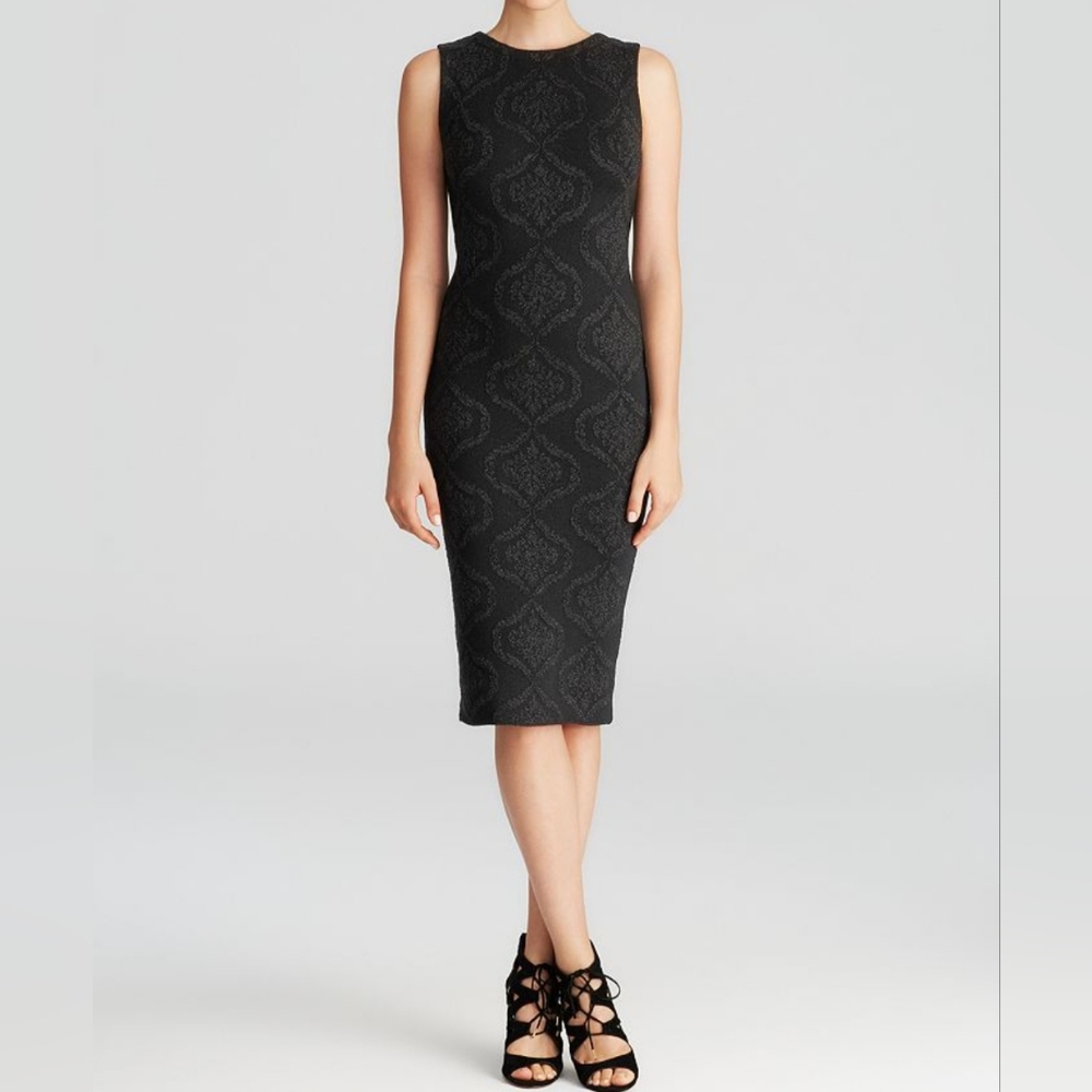 Alice + Olivia Women's Penley Jacquard Sheath Dress Sleeveless Black Size Medium